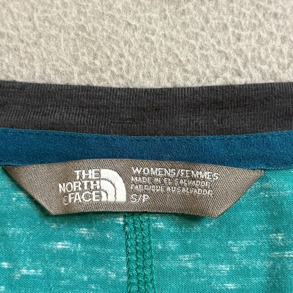 The North Face Womens small V Neck Short Sleeve Marled Teal Gray Raglan T Shirt - Picture 4 of 9